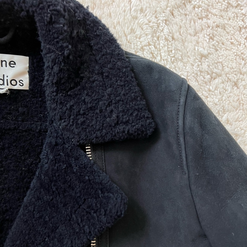 Acne studios shearling biker jacket Blackish Navy